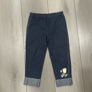 Navy Blue Leggings Capri with Floral Design